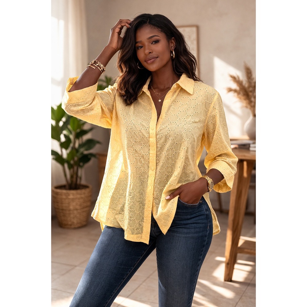 JH Collectibles-‎ Light Yellow Button-down Blouse Size L